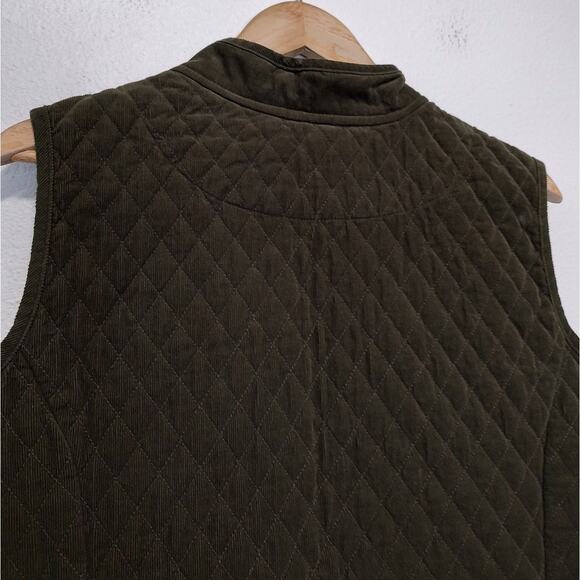 Basic Editions Dark Forest Green Quilted Corduroy Vest Pockets Zip Front Size XL - Picture 3 of 9